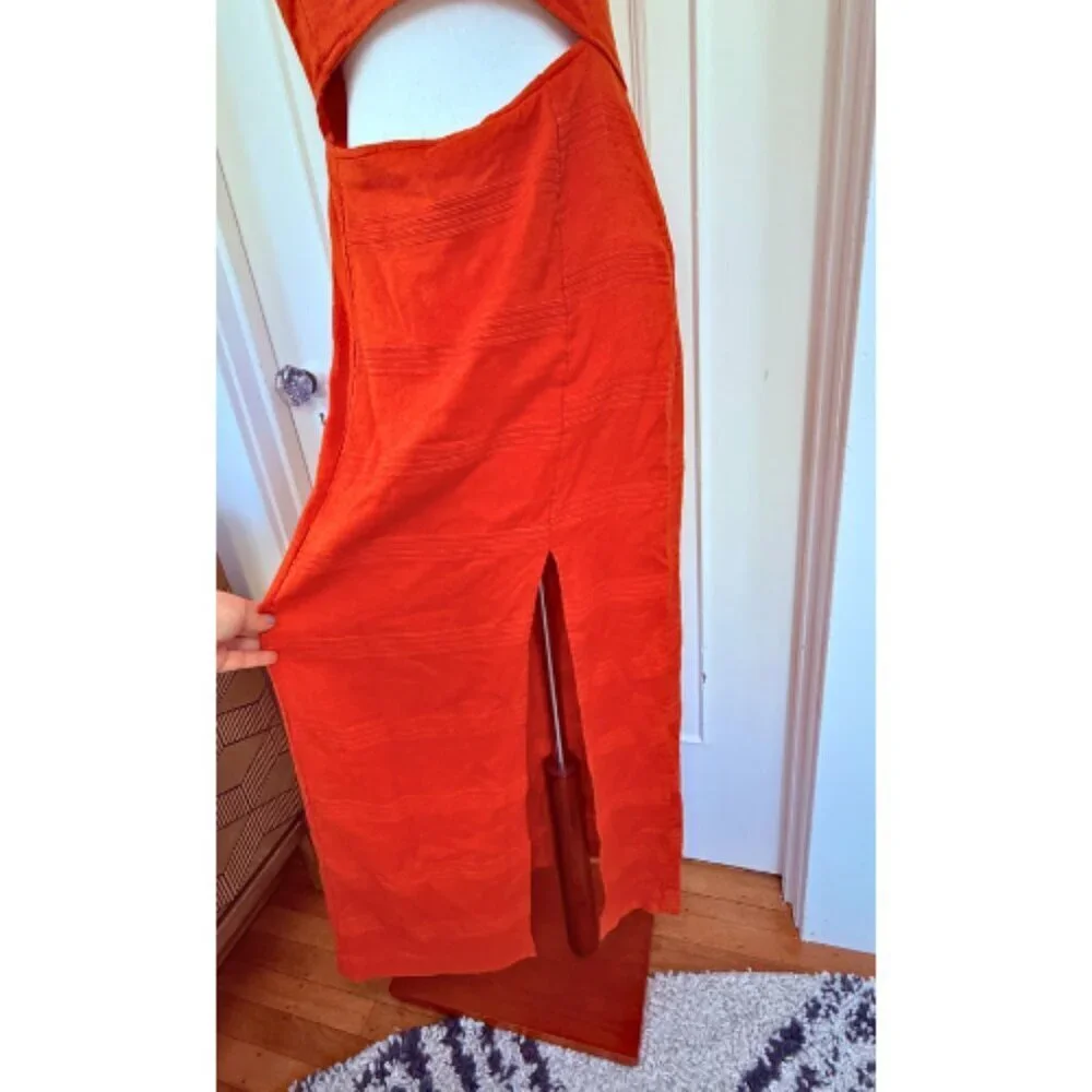 FREE PEOPLE The Simple Life Orange Peach Linen-Blend Maxi Dress Size M - Picture 4 of 12